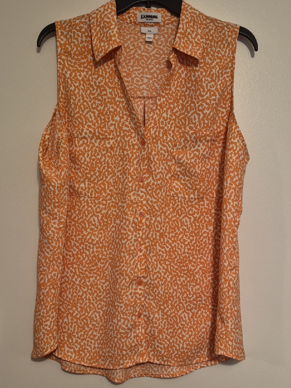 Express Orange and White Sleeveless Collared Button-Up Blouse Sz XL